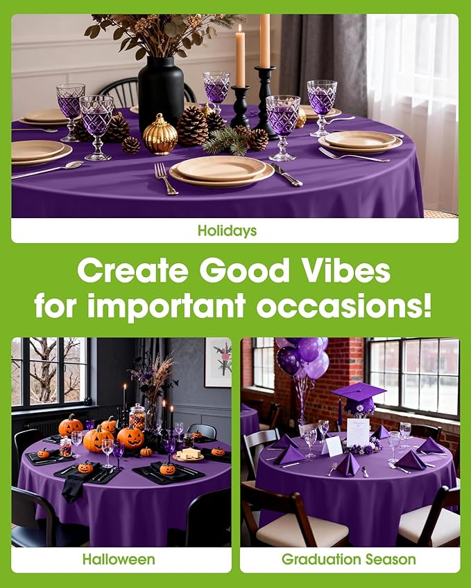 Pureegg Plastic Table Cloth Disposable 8 Pack, 84'' Round Table Cloths, Graduation Decorations Class of 2026, Graduation Party Tablecloths, Round, Plastic Cover, Leakproof & Sturdy, Purple
