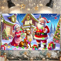 Santa Reindeer Christmas Banner 71x43 Inches Holiday House Backdrop Merry Christmas Decoration for Indoor Outdoor Winter Party Wall Porch Photo Display Festive Family Scene
