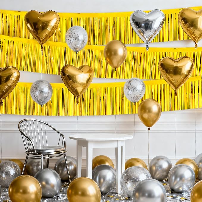 4 Packs Foil Fringe Garland Tinsel Streamers Shiny Wall Hanging Birthday Banner Backdrop for Graduation Wedding Anniversary Celebration Happy Birthday Party Decorations Gold