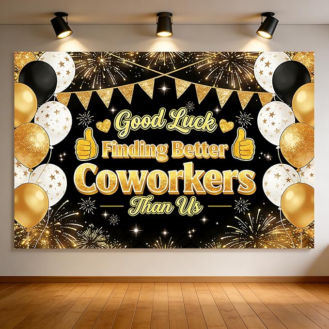Good Luck Finding Better Coworkers Than Us Banner, 72x43 Inch Extra Large Farewell Decorations Party Backdrop, Coworker Leaving Moving Away Party Decorations, Reinforced Polyester Fabric with 20ft Rope for Office Goodbye Event