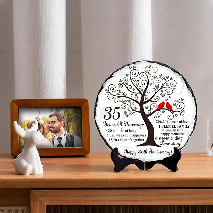 Coral Couple Slate Plate- 35th Wedding Gifts for Parents Couple - 35th Anniversary Wedding Gift Ideas - 35 Years of Marriage Decoration, Plaque, Keepsake