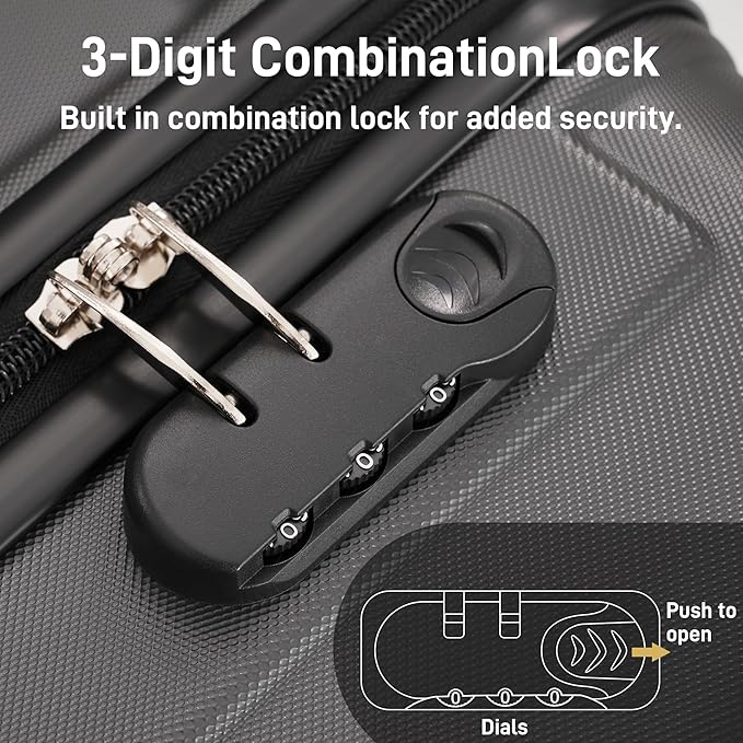 6 Pcs ABS Hardshell Luggage Sets Spinner Wheel Suitcase Lock Suitcases Charcoal