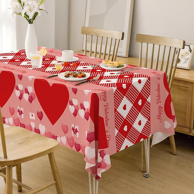 OHOME 2 Pack Valentines Day Decorations - Valentines Decor - Disposable Plastic Valentines Tablecloth | Valentine Decorations Indoor - Valentines Party Decorations Favors | Valentines Backdrop Banner