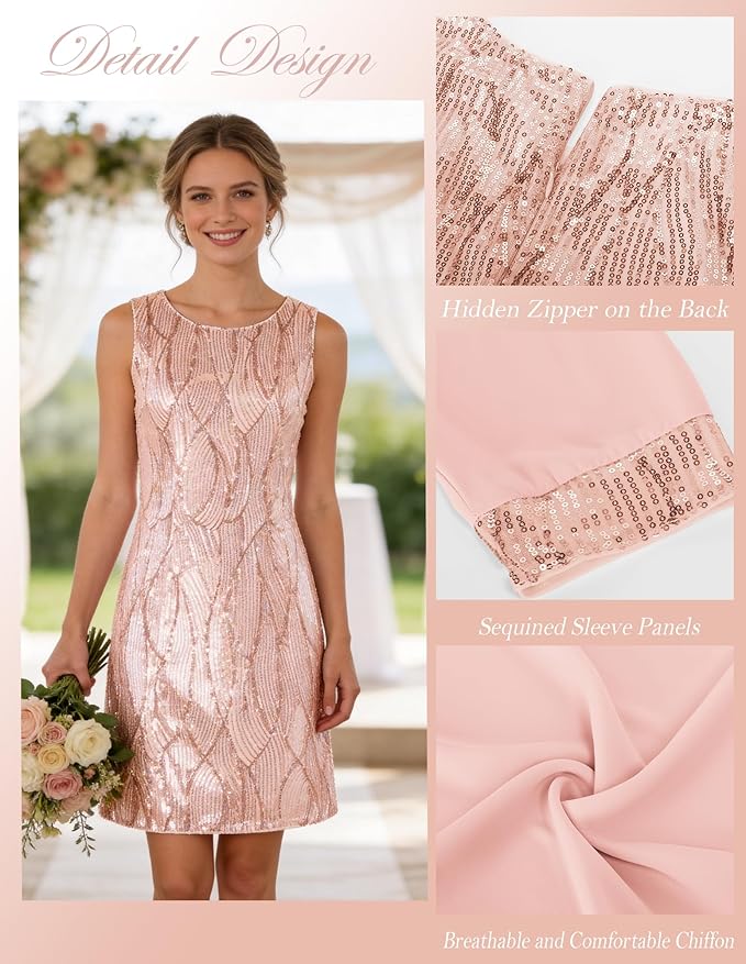 GRACE KARIN Women's Sequin Dress - Wedding Guest & Mother of The Bride Formal Dress - Two Piece Knee Length