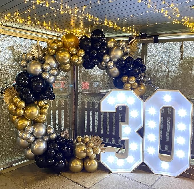 Bonropin 152pcs New Years Balloons Arch Garland Kit, New Years Eve Party Supplies 2025 - Black, Gold, Silver Balloons, Gold Confetti Balloons for Wedding Graduation Birthday Party New Year Decoration