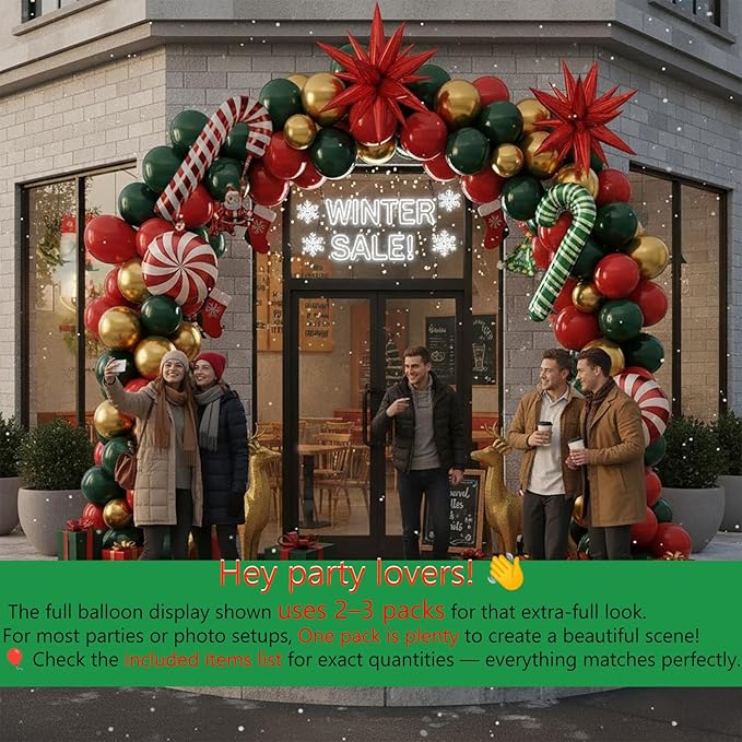 Christmas Party Decorations Include Forest green Red Gold Balloon & Candy Cane Lollipop 4D square and foil strips Balloons for 2026 New Year friendsmas Xmas Holidays Party Decorations