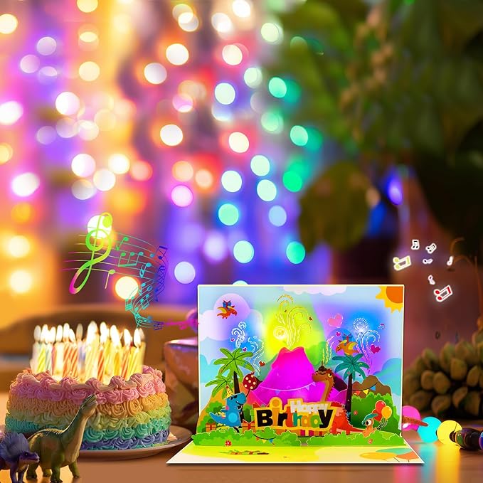 GREETING ART 3D Pop Up Birthday Cards, Dinosaur Musical Birthday Card, Birthday Cards With Music and Lights, Happy Birthday Card for Kids, Boys, Girls, Women, Men
