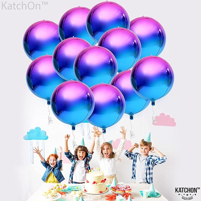 KatchOn, Purple Galaxy Balloons - 22 Inch, Pack of 12 | Round 4D Metallic Balloon for Galaxy Birthday Party Decorations | Iridescent Balloon | Purple and Blue Balloons for Mermaid Party Decorations