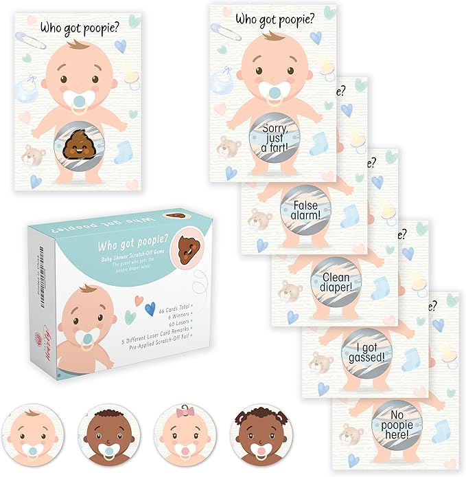 Party Hearty Baby Shower Games for Girl and Boy, 66 Poopie Emoji Scratch Off Lottery Tickets, Baby Games Ideas, Scratch Off Game