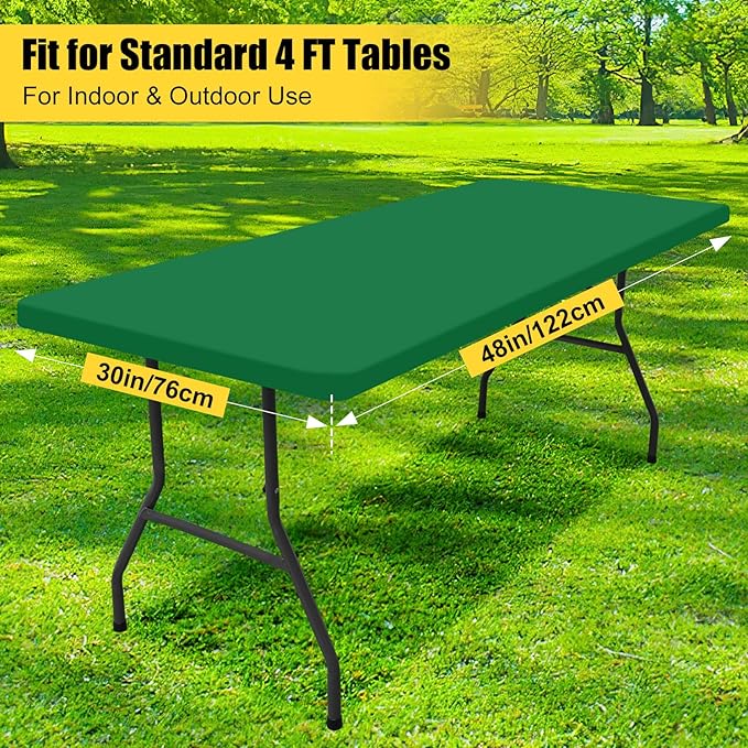 Smiry 2 Pack Rectangle Picnic Table Cloth, Waterproof Elastic Fitted Tablecloths, Washable Polyester Rectangular Patio Table Cover for Camping, Indoor and Outdoor (Hunter Green, 30"x48")