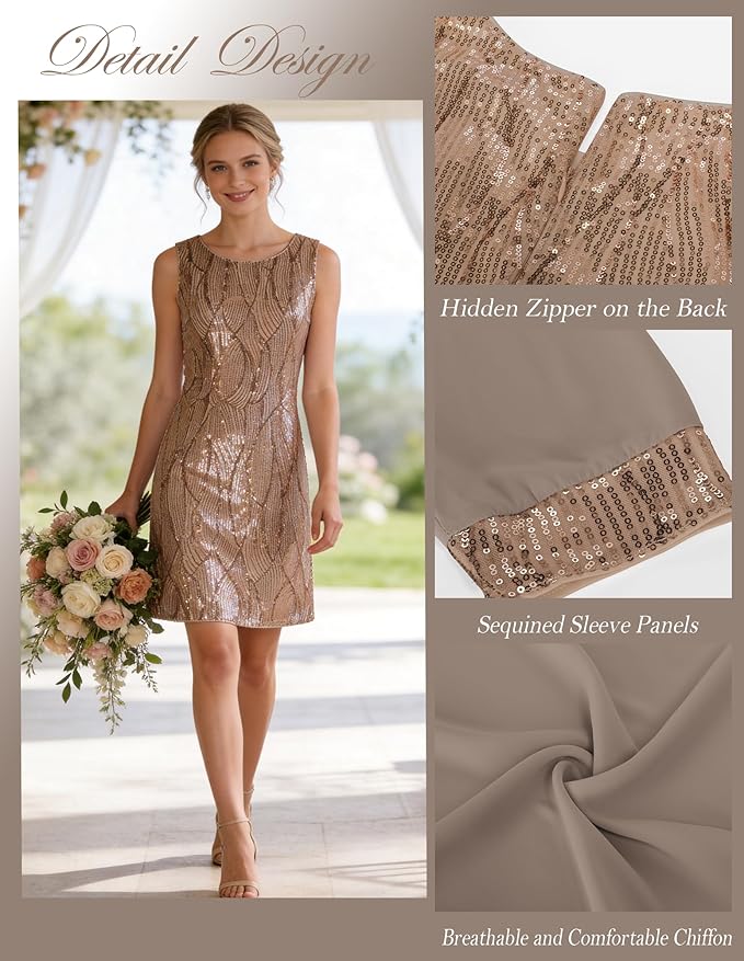 GRACE KARIN Women's Sequin Dress - Wedding Guest & Mother of The Bride Formal Dress - Two Piece Knee Length