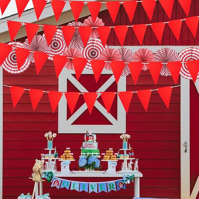 44ft Red Party Decorations, Hanging Glitter Paper Triangle Flag DIY Banner for Christmas Party Decorations for Decor Graduation Carnival Bachelorette Engagement Wedding Birthday Baby Bridal Shower