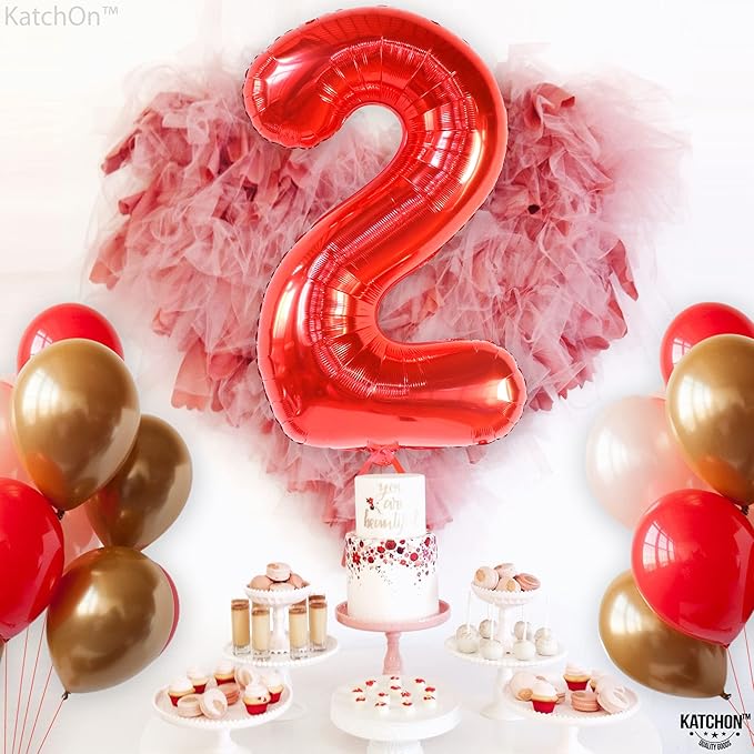 KatchOn, Giant Red Number 2 Balloon - 40 Inch | Mylar Foil 2nd Number Balloons For Happy Birthday Decorations | Red 2 Balloon Number For Anniversary Decorations | Birthday Party Decoration