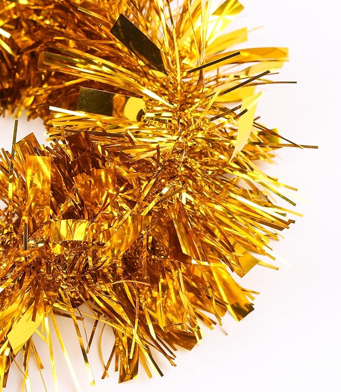 33FT Christmas Tinsel Garland,Gold Shiny Metallic Foil Decorations for Parade Floats, Halloween, Christmas Tree, New Year Parties,Birthday Party,Indoor and Outdoor Disco Party Supplies