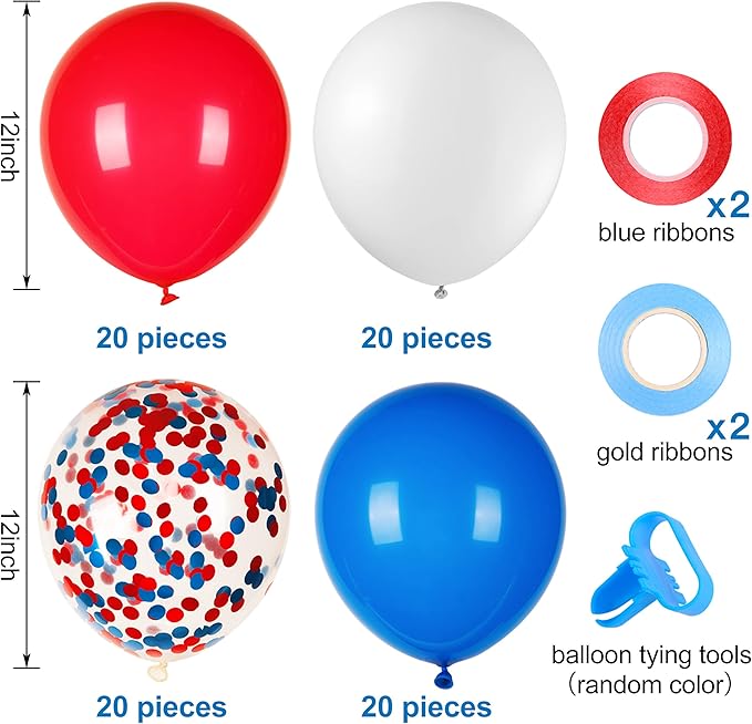 JOYYPOP 80Pcs Red White and Blue Latex Balloons with Confetti Balloons for 4th of July Decorations Independence Day Patriotic Anniversary