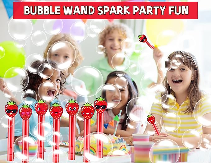 24Pcs Strawberry Bubble Wands for Berry First Party Favors Supplies Decorations, Strawberry Pinata Goodie Bag Stuffers & Classroom Prizes