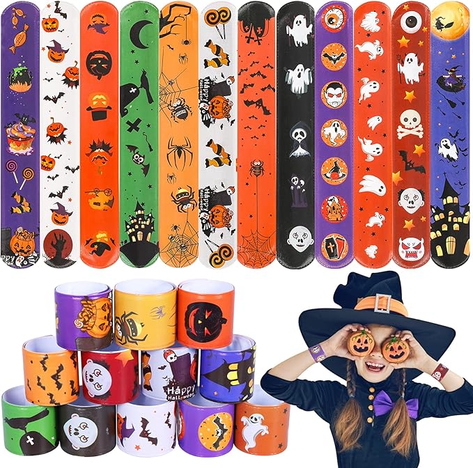 Max Fun 48pcs Halloween Slap Bracelets Party Favors Toys for Kids Party Favor Treat Bags Gifts Birthday Party (Halloween)