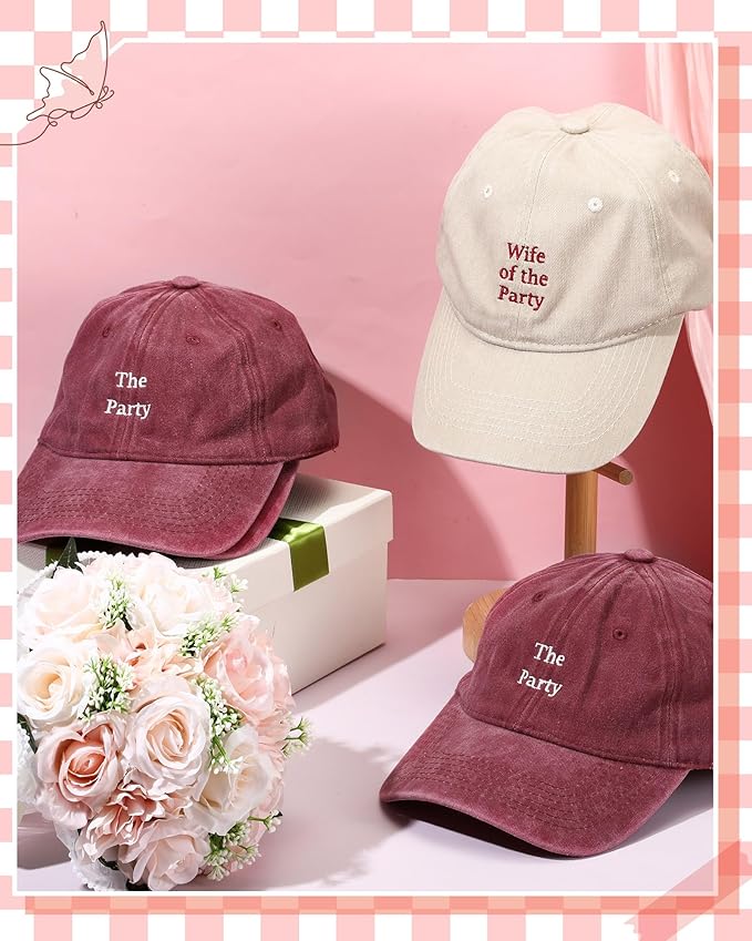 8 Pack Adjustable Bachelorette Hat, 1 Wife of The Party Cap and 7 The Party Cap for Bridesmaid Bride Wedding Gift