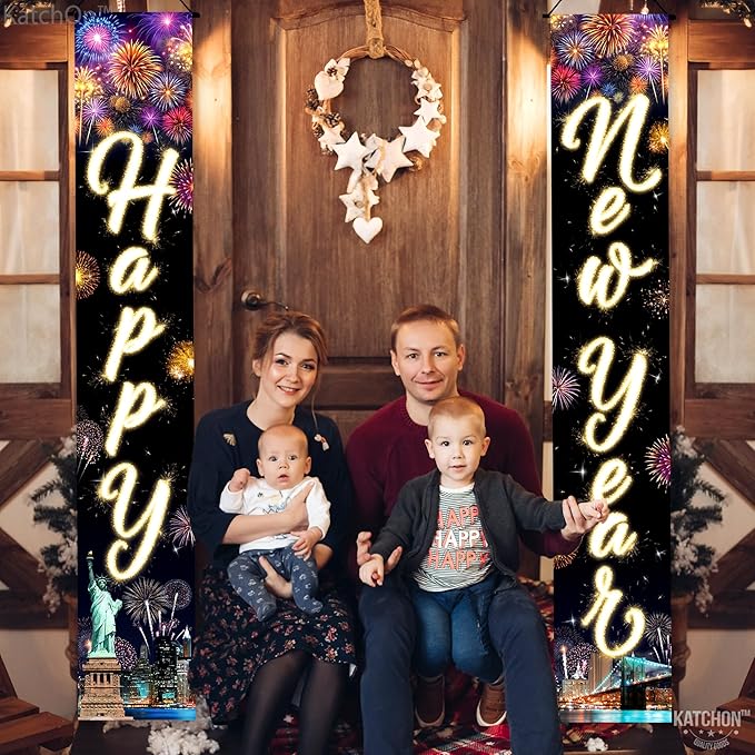 KatchOn, XtraLarge Happy New Year Banner - 72x12 Inch | New Years Decorations 2026 | Door Banner for Happy New Year 2026 | New Years Eve Party Supplies 2026, Nye Decorations 2026 | Nye Decor 2026