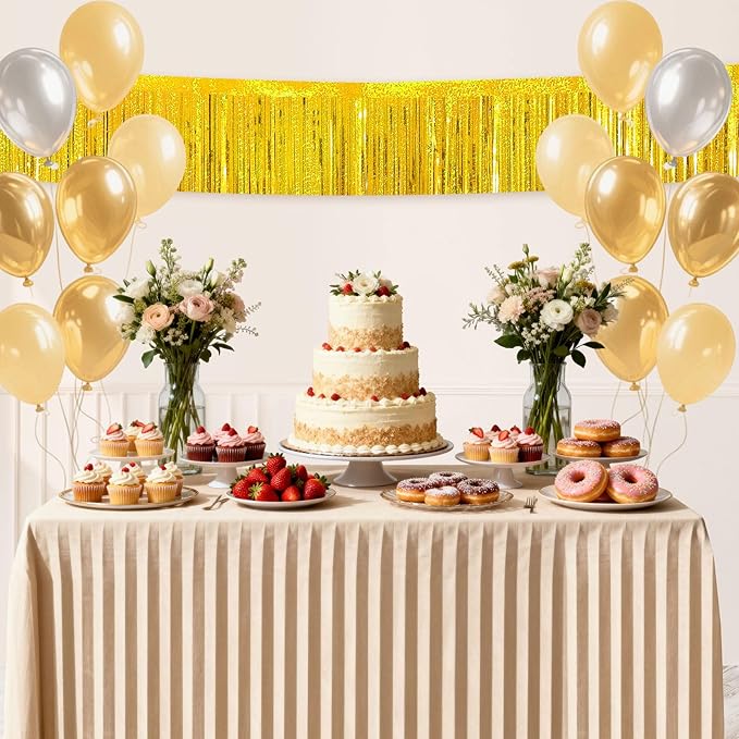 4 Packs Foil Fringe Garland Tinsel Streamers Shiny Wall Hanging Birthday Banner Backdrop for Graduation Wedding Anniversary Celebration Happy Birthday Party Decorations Glitter Gold