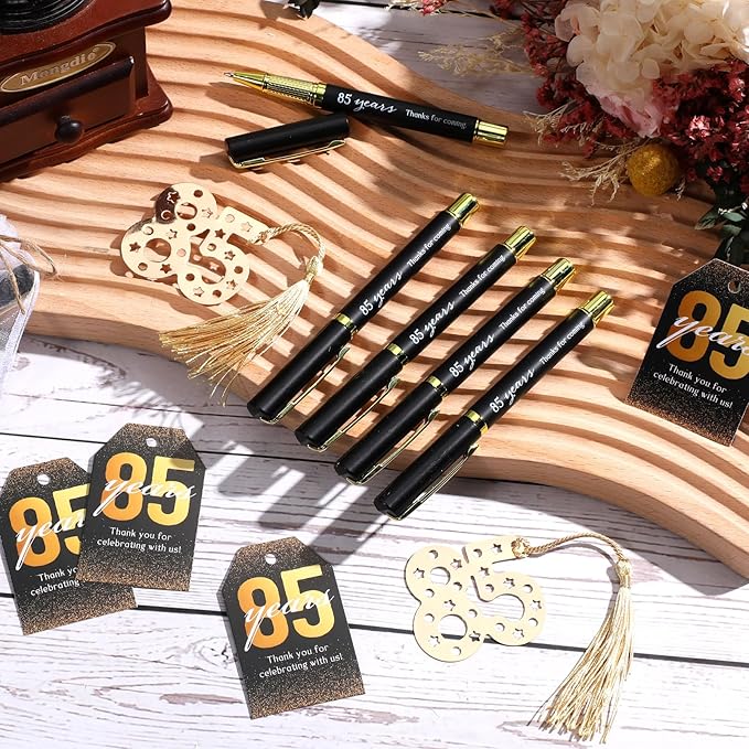 Spakon 25 Set 85th Birthday Party Favor for Guest Anniversary Party Favor Golden Birthday Bookmark Thanks for Coming Pen with Tag Appreciation Gifts for Women Men Wedding New Year