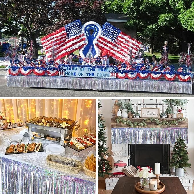 BEISHIDA 3 Packs 30 Feet Metallic Foil Fringe Garland Tinsel Streamers，Laser Silver Wall Hanging Tinsel Fringe Banners for Wedding Birthday Party Decoration Halloween Christmas New Year