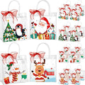 Henoyso Christmas Clear Gift Bags Plastic Candy Treat Goodie Bags Red Foil Santa PVC Wrap Totes with Handles and Ribbon Xmas Party Favors (Santa and Snowman,7.8 x 7.8 x 3.1 Inch,24 Pcs)