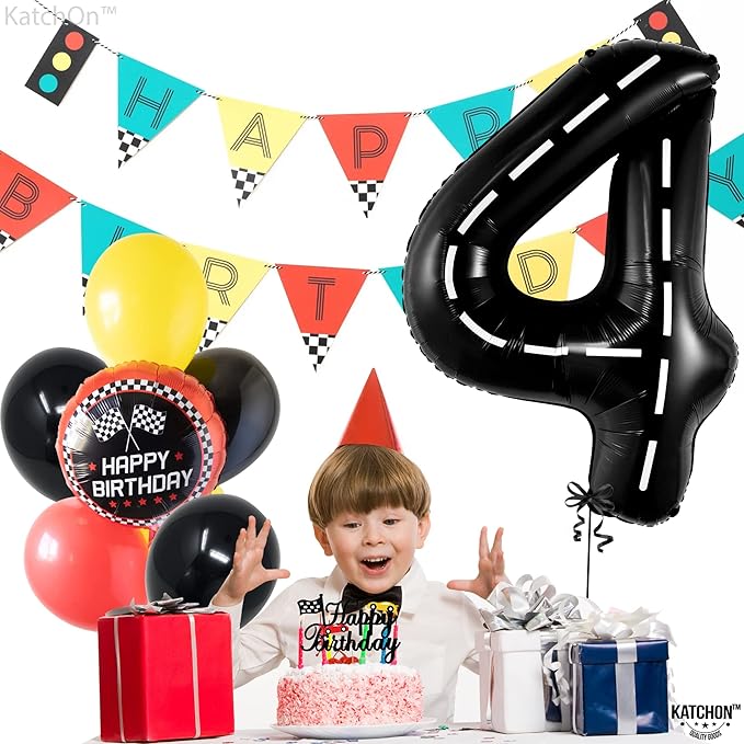 KatchOn, Giant, Construction Balloons - 40 Inch, Construction 4 Balloon | Construction Party Balloons, 4th Birthday Decoration Boy | Race Car Birthday Balloons, Race Car Birthday Party Decorations