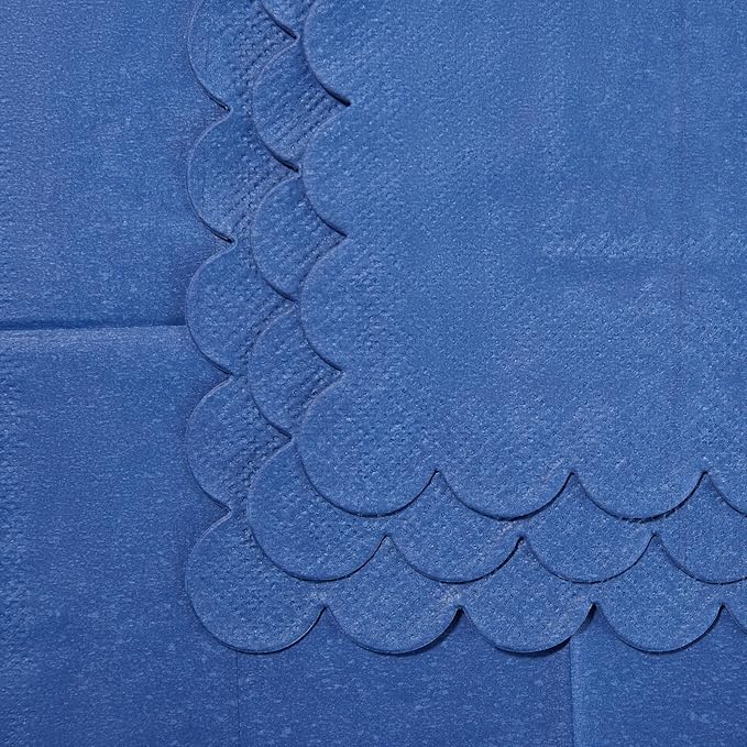100 Pack Cocktail Napkin 2-Ply Scalloped Edged Dessert Napkins Folded 5 x 5 Inches Disposable Napkins for Dinner Wedding Birthday Party Bridal Anniversary Reception Event (Navy Blue)