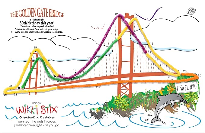 WIKKI STIX USA Fun Paks, Travel Essential for Road Trips, Featuring USA Landmarks and Locations, Made in USA. Pack of 20.