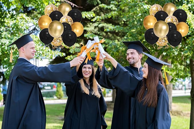 Gold Graduation Party Decorations - Balloons Graduation Decor Supplies with Table Scatter Centerpieces and Congrats Grad Banners for College Girls and School (Black + Gold)