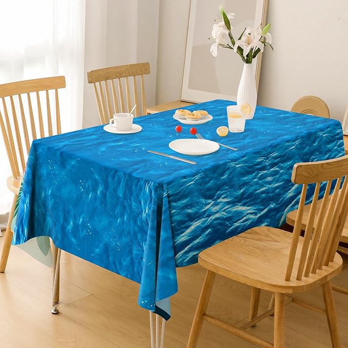 OHOME 2 Pack Beach Party Decorations - Ocean Waves Plastic Tablecloth for Pool Party Decorations - Sea Water Print Table Cover for Summer Birthday Beach Theme Blue Backdrop Banner