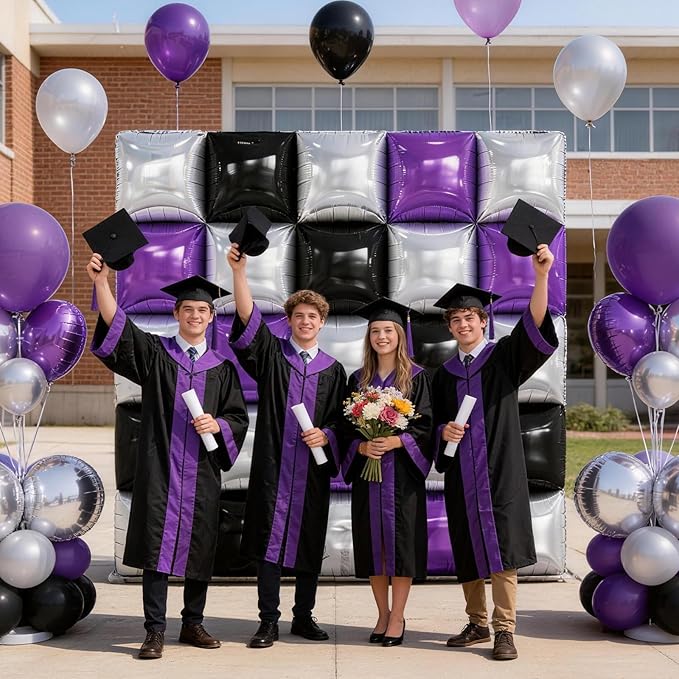 Black Purple Silver Foil Balloon Wall,25Pcs Double Sided Balloons Backdrop Helium Balloon Tunnel Arch Garland Kit for Birthday Graduations Anniversary Baby Shower Party Decorations