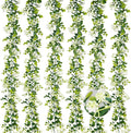 6FT Eucalyptus Garland with Flowers, 6 Pack Artificial Greenery Garland Hanging Spring Eucalyptus Garland Suitable for Table Wedding Backdrop Arch Wall Party UV Protected Indoor Outdoor Decor