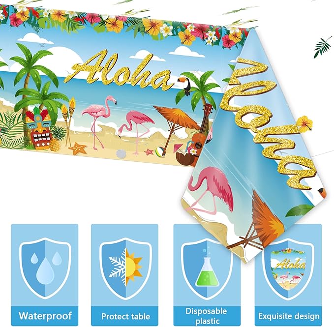 Tevxj 3 Pieces Tropical Luau Party Tablecovers Hawaiian Beach Theme Tableclothes for Summer Beach Party Aloha Decorations Supplies 54X108inch