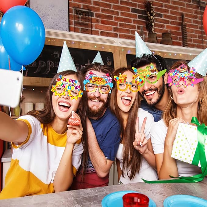 16PCS Happy Birthday Glasses, Birthday Party Paper Eyeglasses Photo Booth Props for Birthdays Party Supplies Decorations