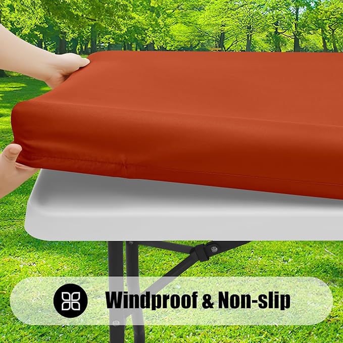 Smiry 2 Pack Rectangle Picnic Table Cloth, Waterproof Elastic Fitted Tablecloths, Washable Polyester Rectangular Patio Table Cover for Camping, Indoor and Outdoor (Rust, 30"x96")