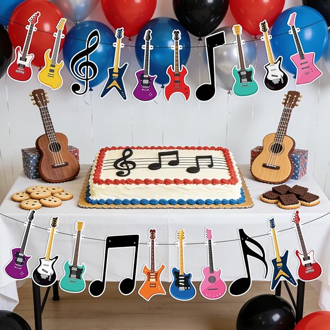 Hooqict Guitar Birthday Party Banner Music Themed Party Decorations Banner Garland Sign for Rock and Roll Guitar Birthday Decorations Supplies