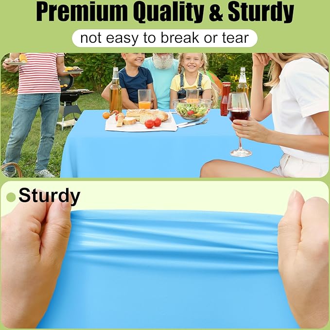 Smiry Disposable Table Cloth - 15 Pack, 54 x 108 Inch Waterproof Rectangle Tablecloths for Parties, Decorative Plastic Table Cover, Leakproof & Sturdy, Light Blue