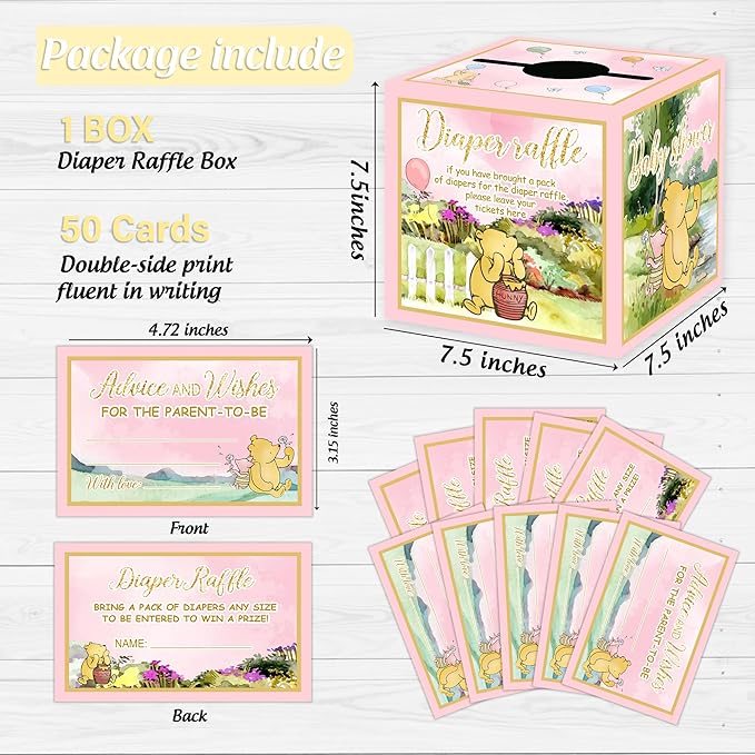Winnie Baby Shower Decorations-Winnie Baby Shower Games-Pooh Party Decorations-Baby Shower Diaper Raffle Box-Pink