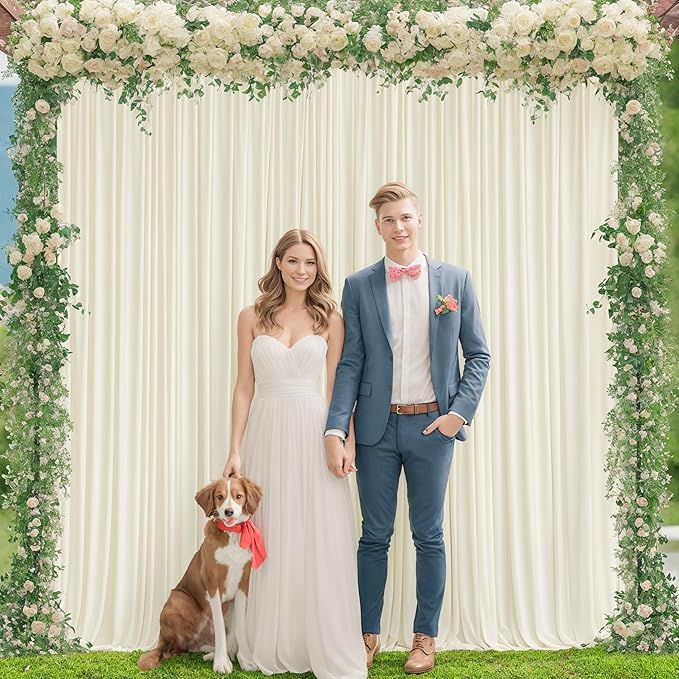 16x10FT Ivory Backdrop Curtains for Wedding Parties, Wrinkle Free Polyester Photography Backdrop Drapes for Wedding Baby Shower Birthday Parties Stage Background Stand Decorations 4x10ft,4 Panels