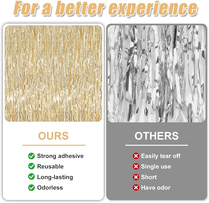 Crosize 2 Pack 3.3 x 9.9 ft Foil Fringe Curtains Party Decorations Champagne Gold,Tinsel Curtain Backdrop for Parties, Door Streamers, Glitter Streamer Backdrop for Birthday Decoration