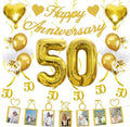 50th Anniversary Decorations Party Supplies Set of Happy Anniversary Photo Banner and Balloons,Hanging Swirls for 50 year Wedding decor(Gold)
