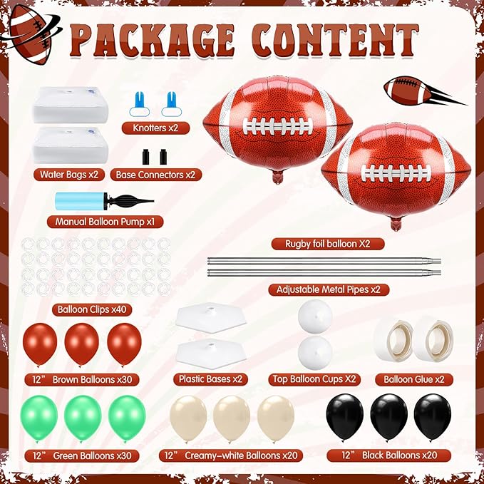 Kasyat 2 Sets Football Balloon Column Stand Kit Football Balloon Arch Garland with Adjustable Stands Tower Kit 100 Latex Balloons Foil Balloons for Game Sports Birthday Party Decorations
