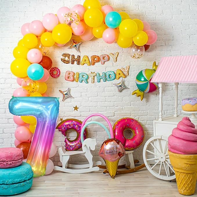 40 Inch Rainbow Number Balloon 7, Large Number Foil Balloons Mylar for Girl Boy Birthday Party Celebration Decorations Supplies, Digital Balloons for Wedding Anniversary Events Decorations