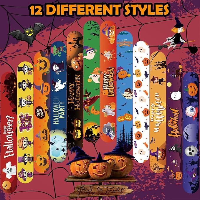 Halloween Slap Bracelets 36 PCS Bulk Halloween Party Favors for Kids Pumpkin Ghost Snap Bracelet Party Supplies Goodie Bag Fillers Stuffers Student Classroom Prizes Toys Halloween Gifts for Girls Boys