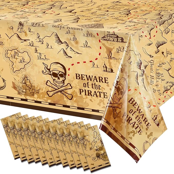 Irenare 12 Pieces Pirate Tablecloth for Party Decor - 54 x 108 Inches Pirate Treasure Map Tablecover Plastic Island Treasure Table Covers Navigation Supplies for Birthday Party Decoration