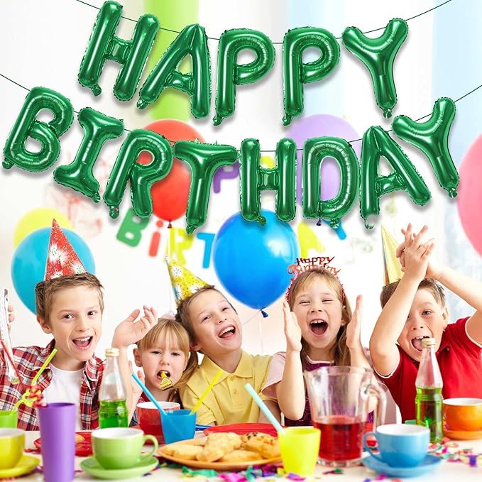 KALOR Green Happy Birthday Balloons Banner, 16 Inch Mylar Foil Letters Balloon Sign for Birthday Party Decorations Photo Booth Backdrop