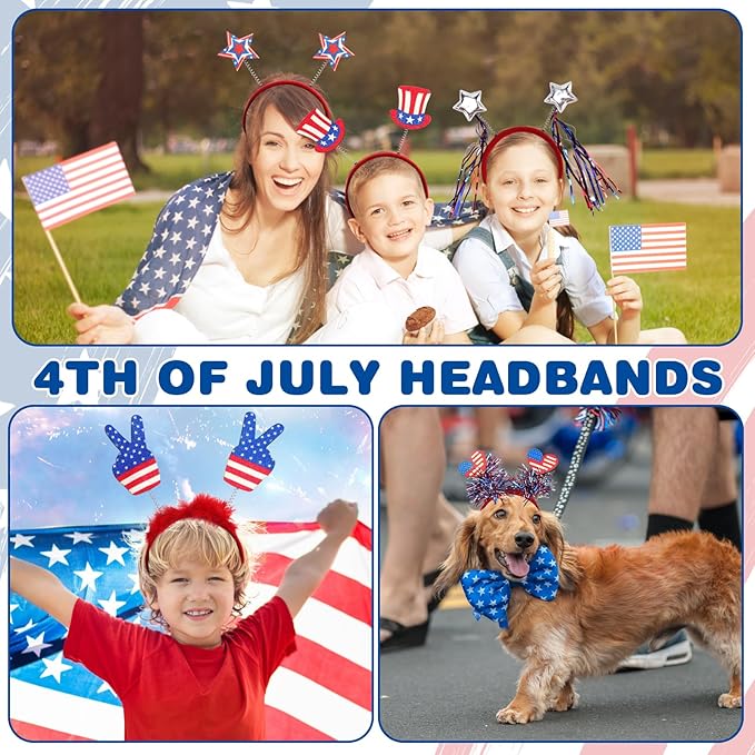 9PCS 4th of July Decorations Patriotic Head Boppers Headband, Independence Day Red White Blue Party Favors Accessories