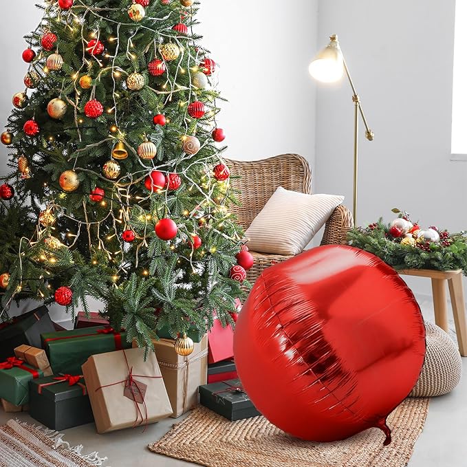 3 Pcs 32 Inch 4d Round Ball Balloons Holographic Balloons for Spring, Foil Rainbow Decor for Under The Sea Mermaid Groovy Party, Stage, Valentines Day, Wedding, Birthday Party(Red)